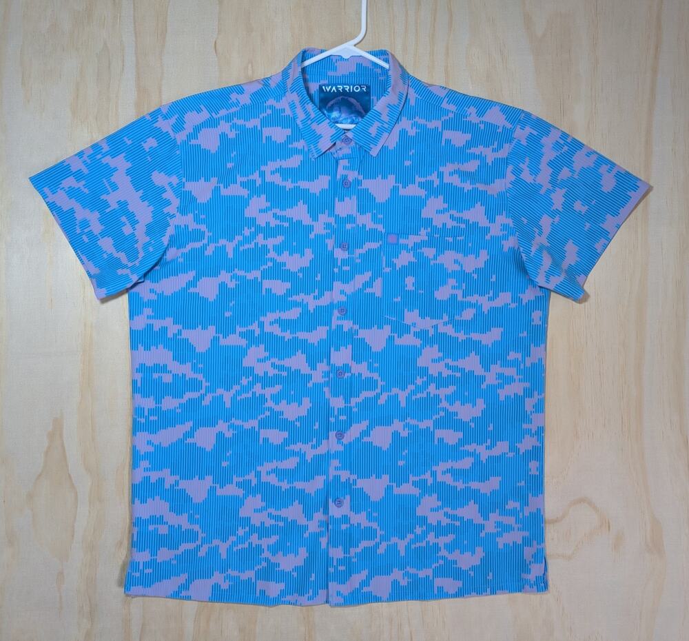 Warrior Co Men's XL Button Shirt Blue Pink Camo Stripe Performance Disguise BP